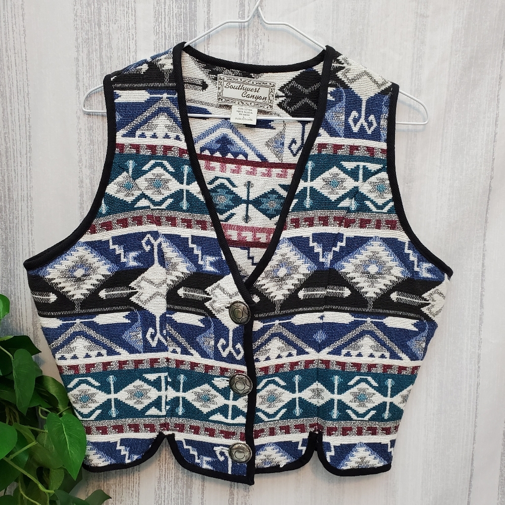 🏜Vtg Woven SouthWest Canyon Bolero Vest